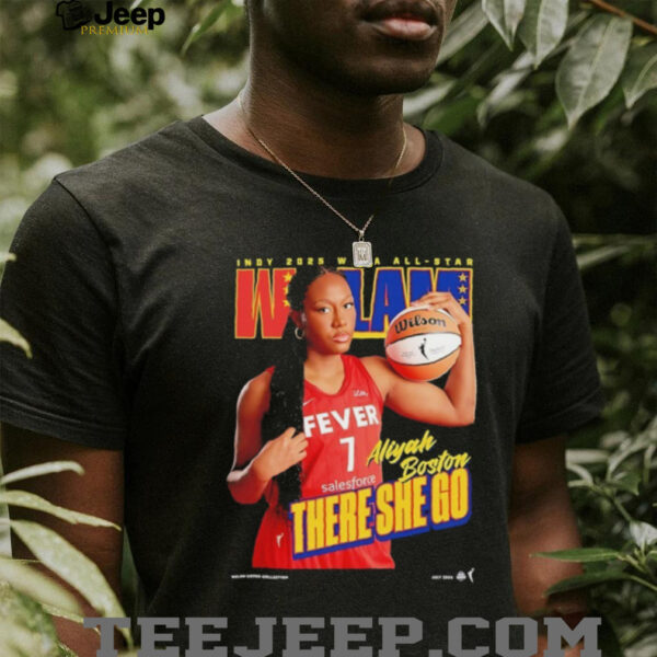 Caitlin Clark wearing Aliyah Boston there she go Indiana Fever WSLAM shirt