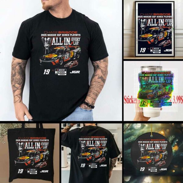 Chase Briscoe Checkered Flag Sports Black 2025 NASCAR Cup Series Playoffs Bass Pro T Shirt