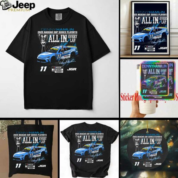Denny Hamlin Checkered Flag Sports Black Progressive Car Playoff T Shirt