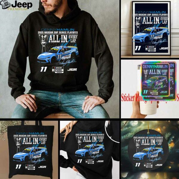 Denny Hamlin Checkered Flag Sports Black Progressive Car Playoff T Shirt