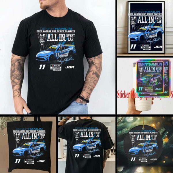 Denny Hamlin Checkered Flag Sports Black Progressive Car Playoff T Shirt