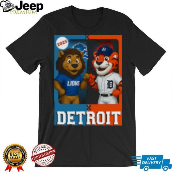 Detroit Lions and Detroit Tigers mascot play card shirt