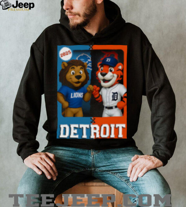 Detroit Lions and Detroit Tigers mascot play card shirt