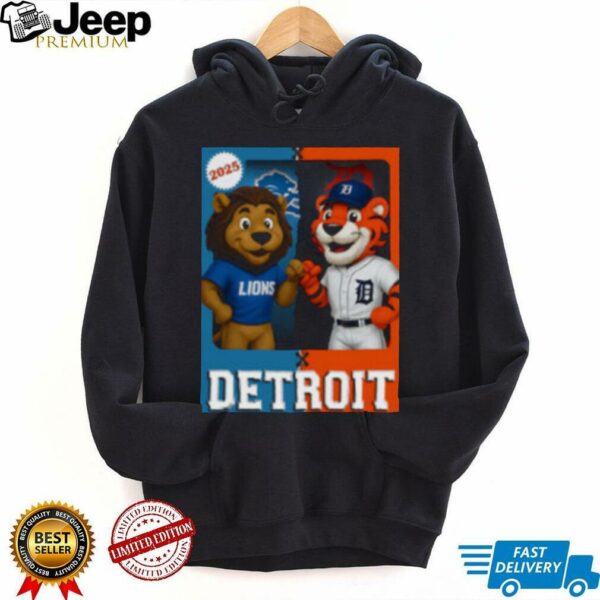 Detroit Lions and Detroit Tigers mascot play card shirt