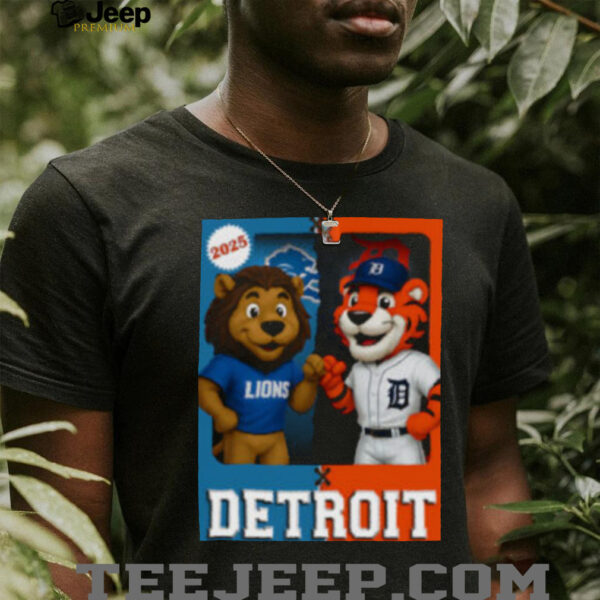 Detroit Lions and Detroit Tigers mascot play card shirt