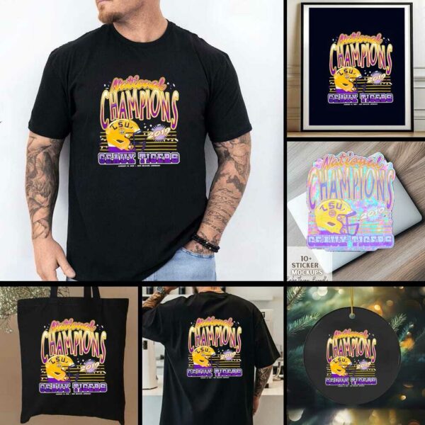 LSU Tigers 2019 National Champions Geaux Tigers helmet shirt