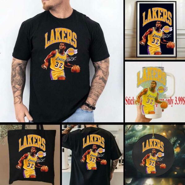 Magic Johnson Los Angeles Lakers classics player arch signature shirt
