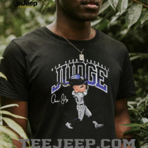 New York Yankees Aaron Judge slugger swing cartoon autographed shirt