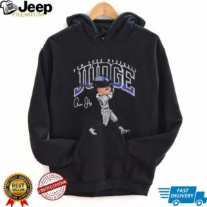 New York Yankees Aaron Judge slugger swing cartoon autographed shirt