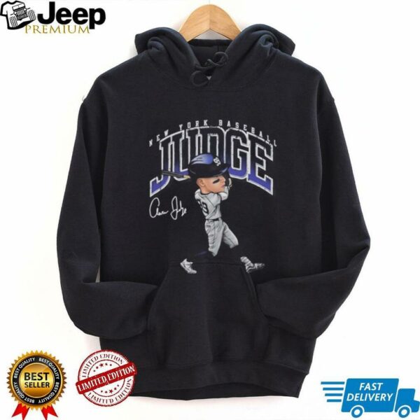 New York Yankees Aaron Judge slugger swing cartoon autographed shirt