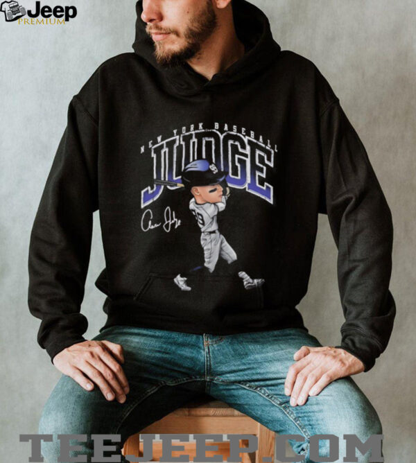 New York Yankees Aaron Judge slugger swing cartoon autographed shirt
