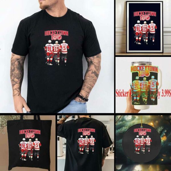 Official Detroit Red Wings Hockey Town 100 Years Signatures 2025 Shirt