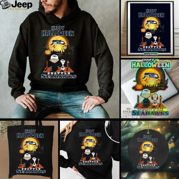Official Happy Halloween Seattle Seahawks X The Peanuts Snoopy And Charlie Brown Shirt