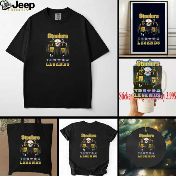 Official Pittsburgh Steelers Bradshaw Roethlisberger Football Legends 2025 Skyline Signatures Shirt
