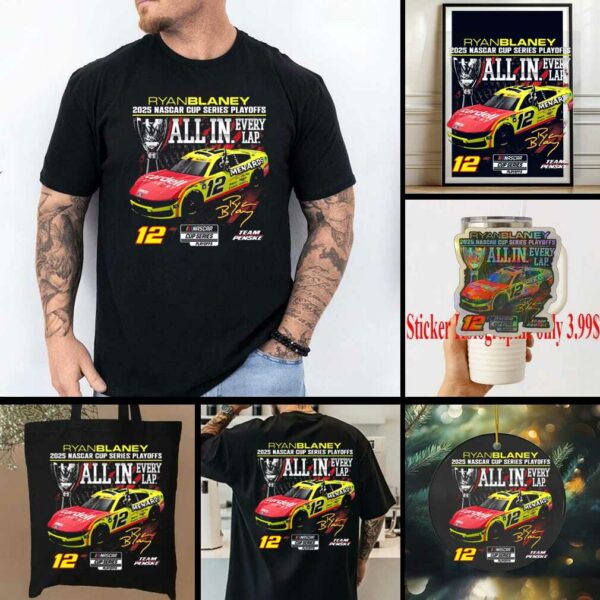 Ryan Blaney Checkered Flag Sports Black 2025 NASCAR Cup Series Playoffs Menards T Shirt