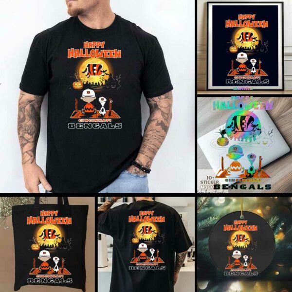 Snoopy And Charlie Brown X Cincinnati Bengals Happy Halloween T Shirt