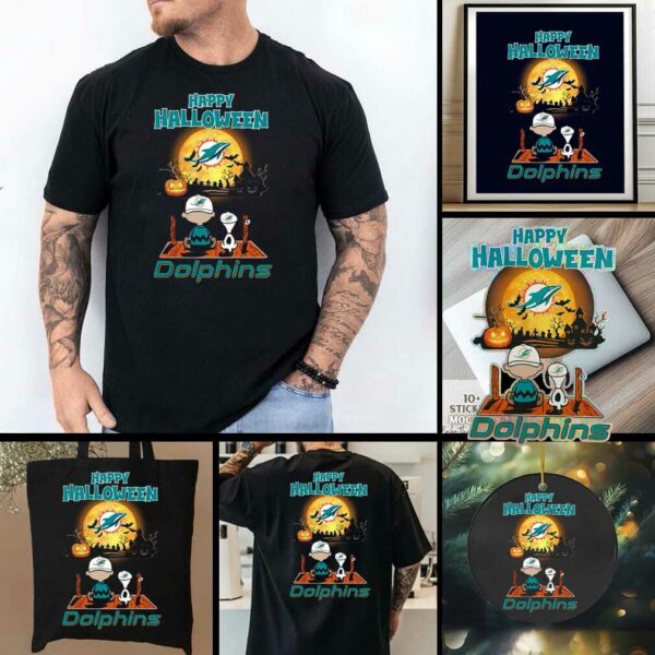 Snoopy And Charlie Brown X Miami Dolphins Happy Halloween T Shirt