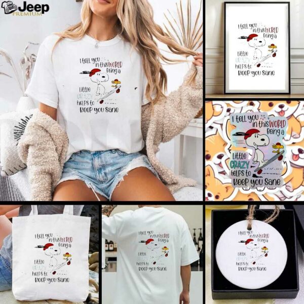 Snoopy and Woodstock skateboard I tell you in this world being a little crazy helps to keep you sane shirt