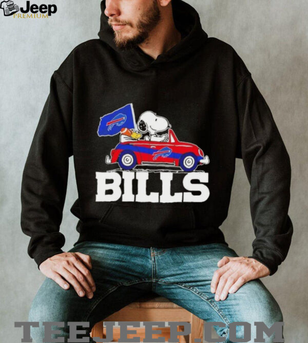 Snoopy driving car Buffalo Bills football shirt