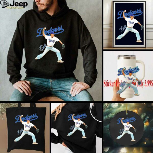V BTS x Los Angeles Dodgers baseball throwing position signature shirt