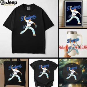 V BTS x Los Angeles Dodgers baseball throwing position signature shirt