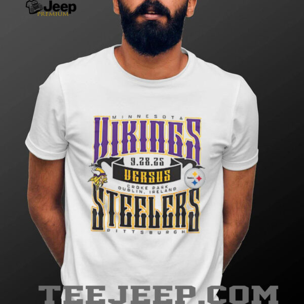 2025 NFL Dublin Game Minnesota Vikings vs Pittsburgh Steelers Croke Park 2 sided t shirt