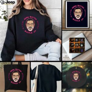 Adam Buxton big face Buckle Up cartoon shirt