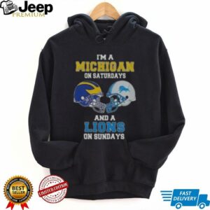 Awesome I’m A Michigan On Saturdays And A Lions On Sundays Football Helmet T Shirt
