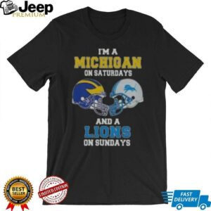 Awesome I’m A Michigan On Saturdays And A Lions On Sundays Football Helmet T Shirt