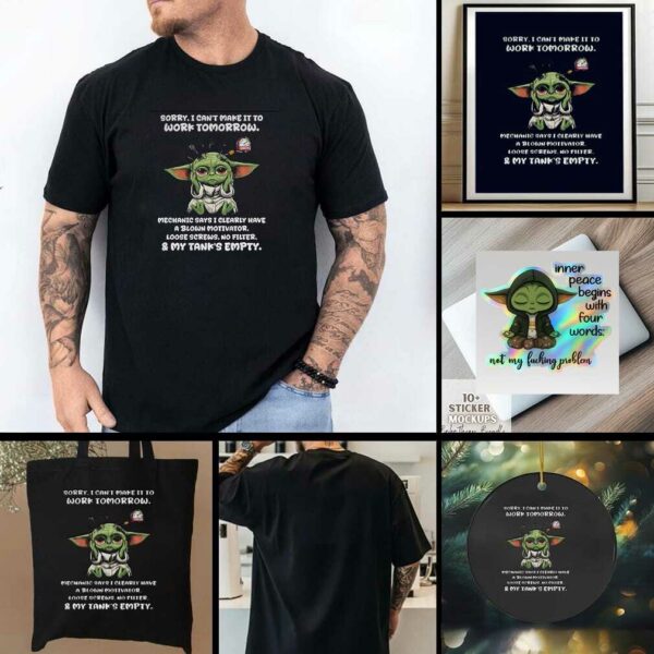 Baby Yoda sorry I cant make it to work tomorrow mechanic says I clearly have a blown motivator t shirt