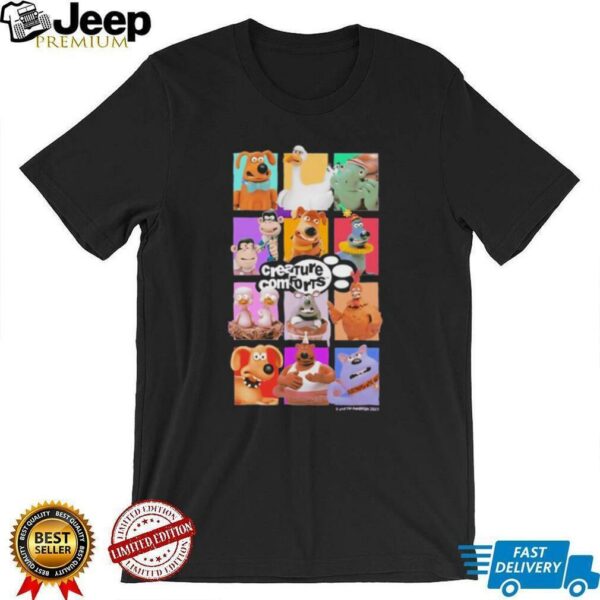 Creature Comforts Nick Park and Aardman Animations collage of characters shirt