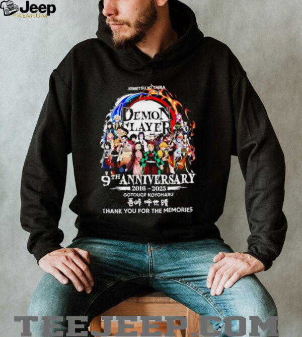 Demon Slayer Kimetsu no Yaiba 9th anniversary 2016 2025 Gotouge Koyoharu thank you for the memories shirt