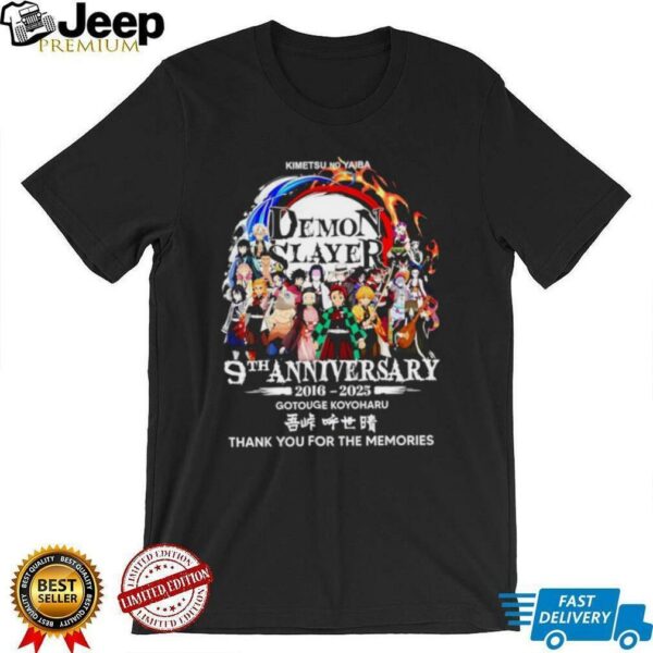 Demon Slayer Kimetsu no Yaiba 9th anniversary 2016 2025 Gotouge Koyoharu thank you for the memories shirt