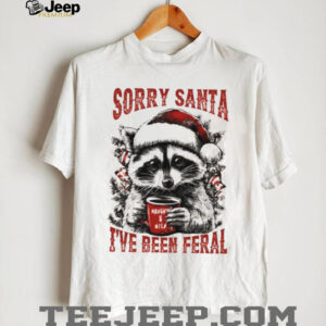 Funny raccoon wearing Santa hat sorry santa I’ve been feral...