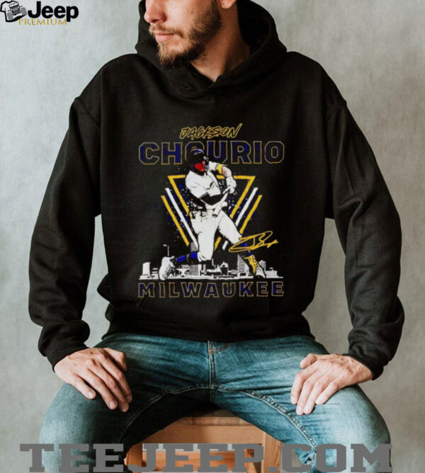 Jackson Chourio Milwaukee skyline swing signature shirt