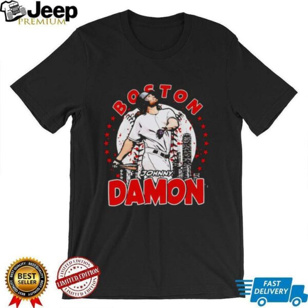 Johnny Damon Boston skyline celebration shirt