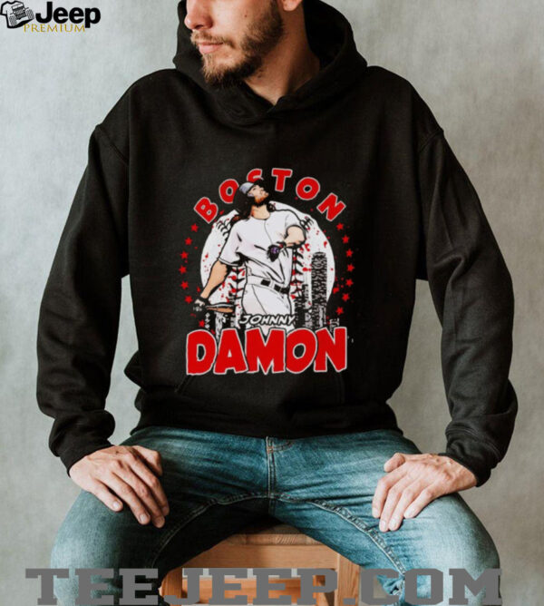 Johnny Damon Boston skyline celebration shirt