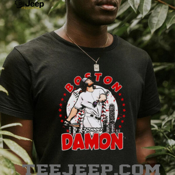 Johnny Damon Boston skyline celebration shirt
