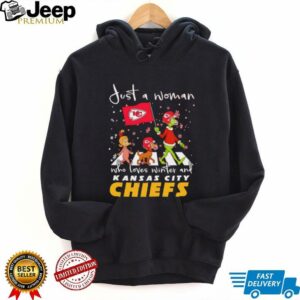 Just a woman who loves winter and Kansas City Chiefs vs Dr Seuss characters Abbey Road shirt