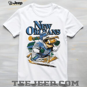 New Orleans Pelicans football player mascot running a ball shirt