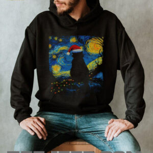 Official Black cat Santa hat Starry Night 2025 t shirt