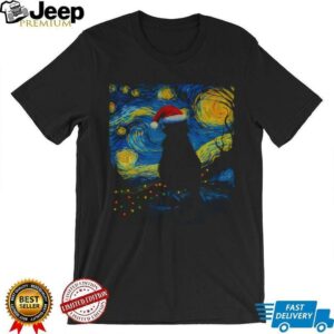 Official Black cat Santa hat Starry Night 2025 t shirt