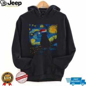 Official Black cat Santa hat Starry Night 2025 t shirt