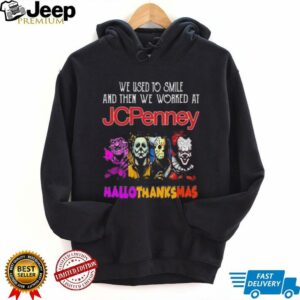 Official Horror Characters We Used To Smile And Then We Worked At Jcpenney Hallothanksmas 2025 Shirt