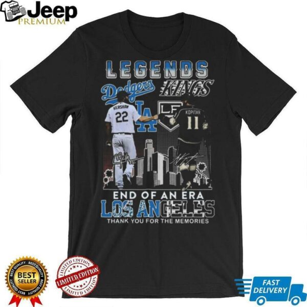 Official Los Angeles Dodgers Los Angeles Kings Legends End Of An Era Thank You For The Memories Signatures Shirt
