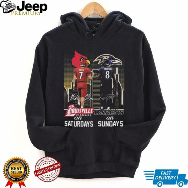 Official Moss Louisville Cardinals On Saturdays And Jackson Baltimore Ravens On Sundays Signatures 2025 Shirt