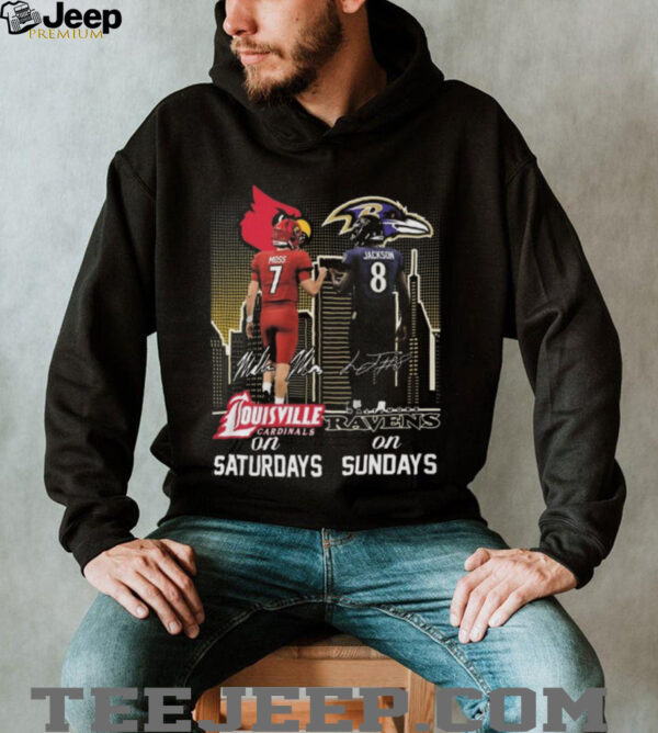 Official Moss Louisville Cardinals On Saturdays And Jackson Baltimore Ravens On Sundays Signatures 2025 Shirt