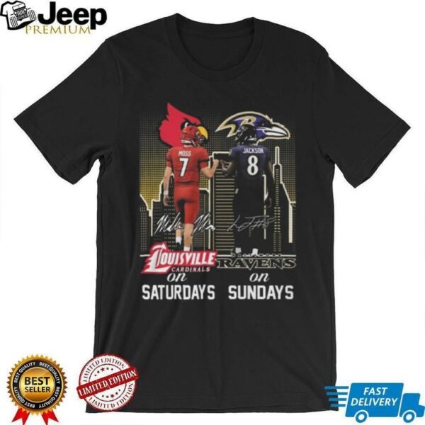 Official Moss Louisville Cardinals On Saturdays And Jackson Baltimore Ravens On Sundays Signatures 2025 Shirt