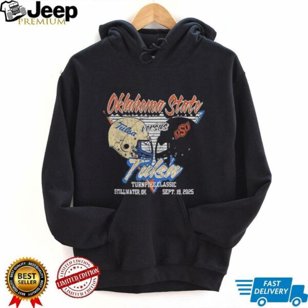 Oklahoma State Cowboys vs Tulsa Hurricanes 2025 football helmet shirt