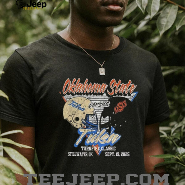 Oklahoma State Cowboys vs Tulsa Hurricanes 2025 football helmet shirt